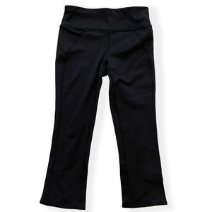 Sweaty Betty Crop Capri Leggings Drawstring Scallop Slit Hem Black Womens XXS